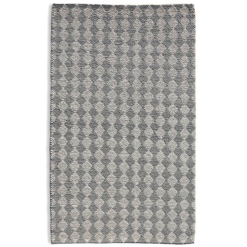 Bubble Argyle Loop Pile Weave Ivory/Grey Wool Area Rug By Tufty Home, Rectangle 2' x 3'