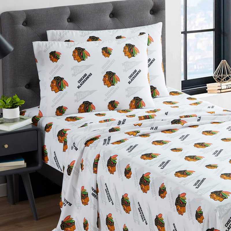 NHL Bed Sheet Sets By Sweet Home Collection, Chicago Blackhawks - Queen, Queen Sheet Set with 2 Pillowcases