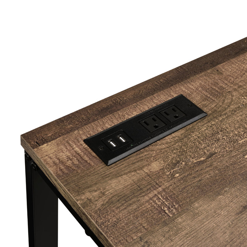 Bureau d'écriture rectangulaire avec prise, noyer et noir, matériau, 31,64 lb, espace de travail distinctif en métal noir, essentiel