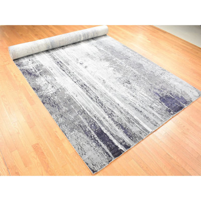 8'1"x23'10" Gray Modern Abstract Design Wool and Silk Hand Knotted Rug FAB7C2DF68C04EE28D523806020E4EE6