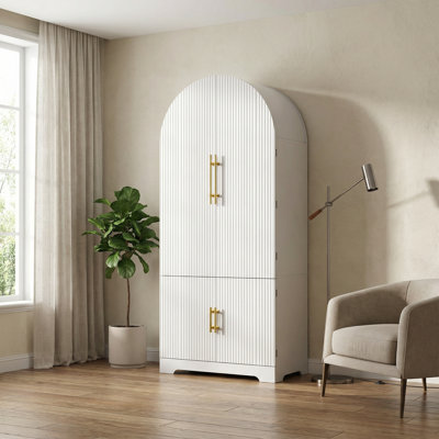 72" Arched Fluted Kitchen Pantry Cabinet – 8 Door Shelves & 3 Adjustable Storage Shelves