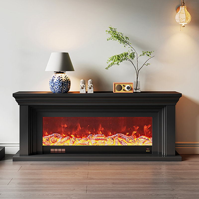 Black Solid Wood TV Cabinet Heating Fireplace, Black, 31.5" H x 86.61" W x 12.6" D