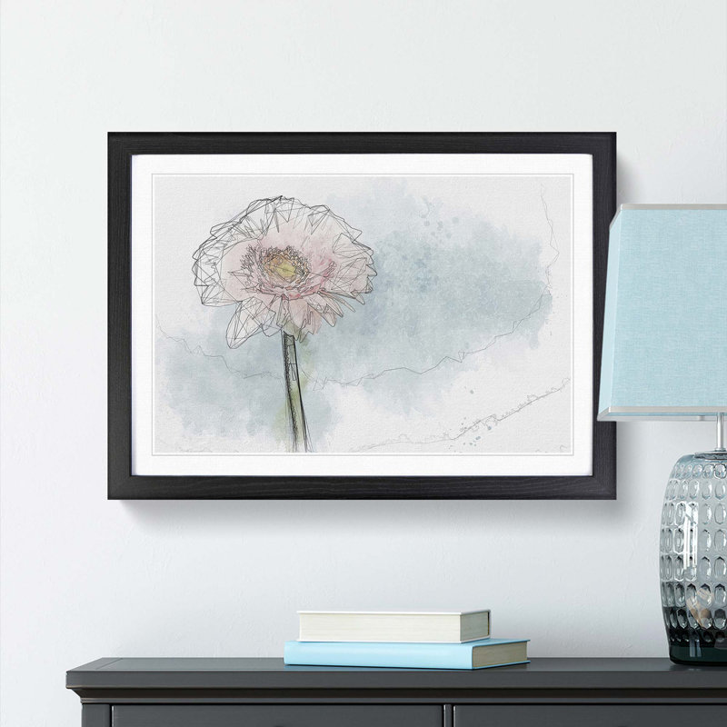 Lone Pink Gerbera in Abstract - Picture Frame Graphic Art Print, 35cm H x 50cm W x 2cm D, Black