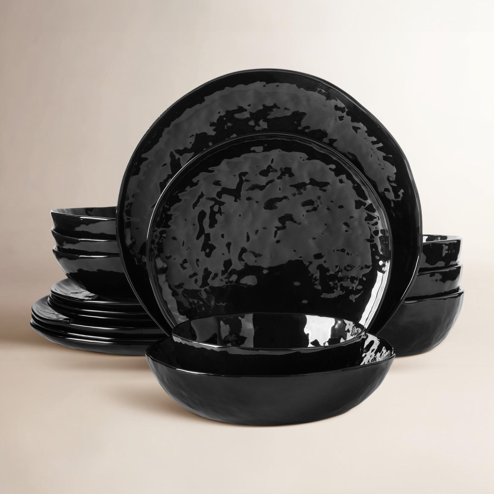 Sanjay Porcelain Dinnerware Set, Glossy Black