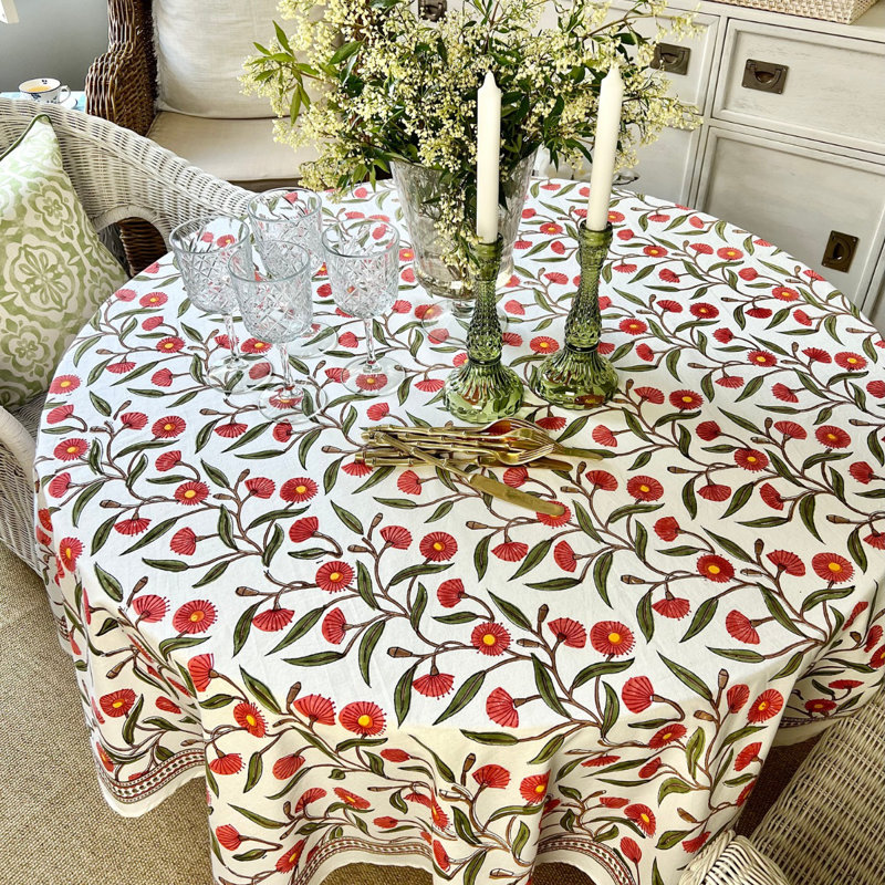 Nappe ronde - Motif floral rouge et vert, 70 po rond