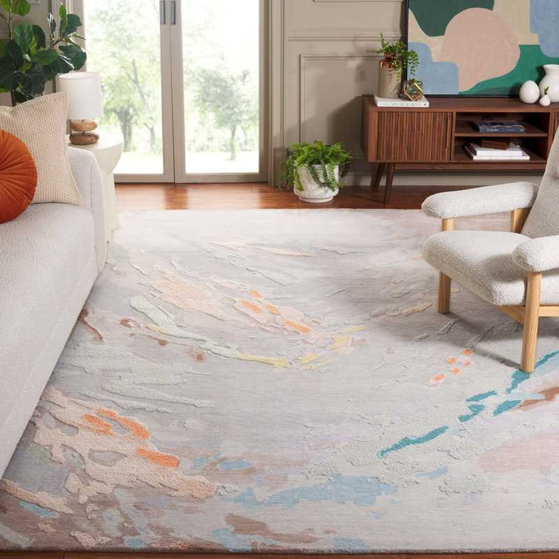 Saint Tropez Hand Knotted Wool, Silk, Cotton Abstract Rug, Rectangle 9' x 12'