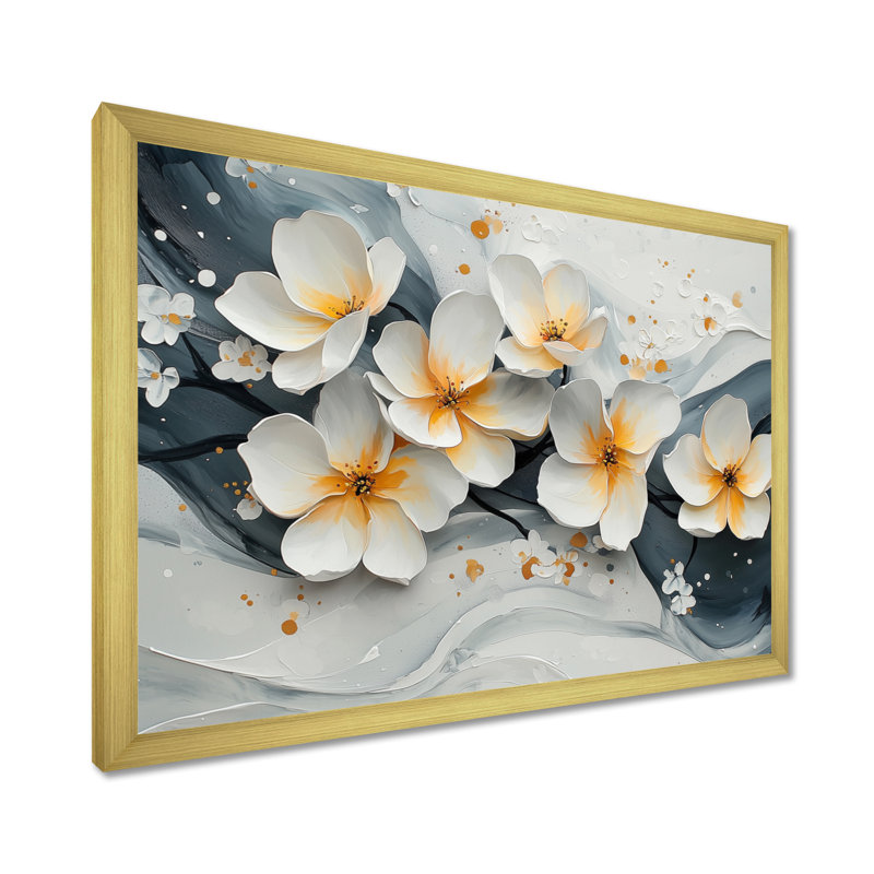 Velours fleur de cerisier noir II - impressions sur toile de fleurs de cerisier, H 34 po x l 44 po, Cadre simple, Or