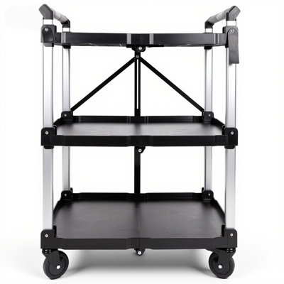 Chariot utilitaire pliable à 3 niveaux avec roulettes, robuste, supportant jusqu'à 109 kg (240 lb), chariot de service pliable et portable avec étagères spacieuses pour bureau, garage, entrepôt, noir