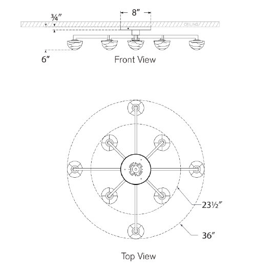 Pedra 8 - Light LED Flush Mount, 6" H x 36" W x 36" D, Bronze