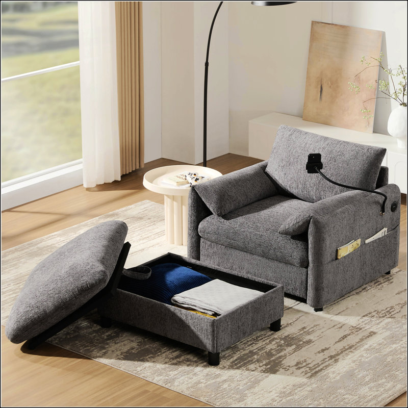 38" Single Sofa With Storage Ottoman, Gray