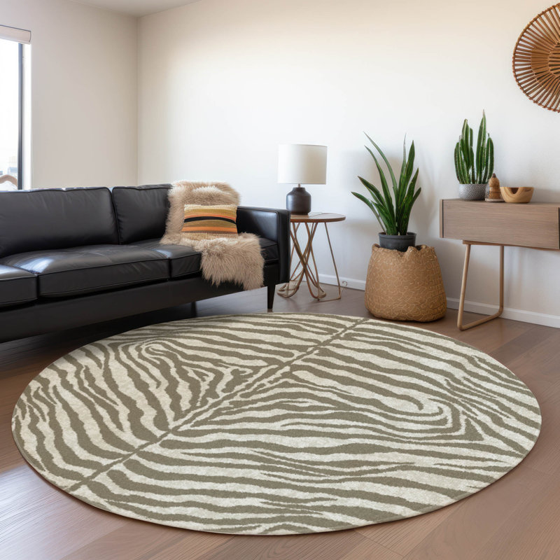 Premium Machine Washable Kishonna AMF42 Taupe Rug, Round 8'
