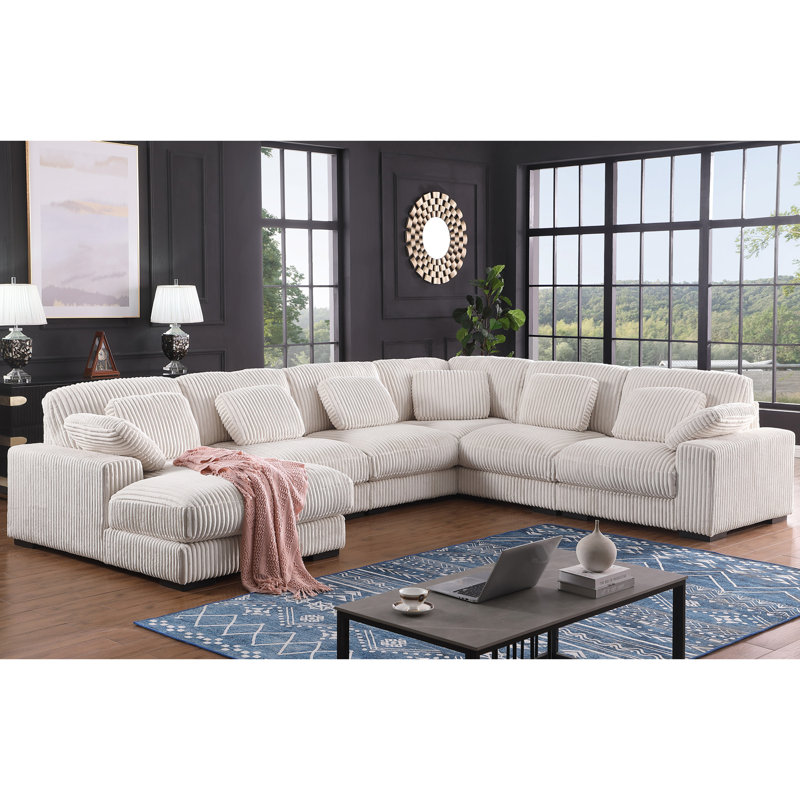 Canapé modulaire d'angle en velours côtelé gris foncé avec méridienne, Beige