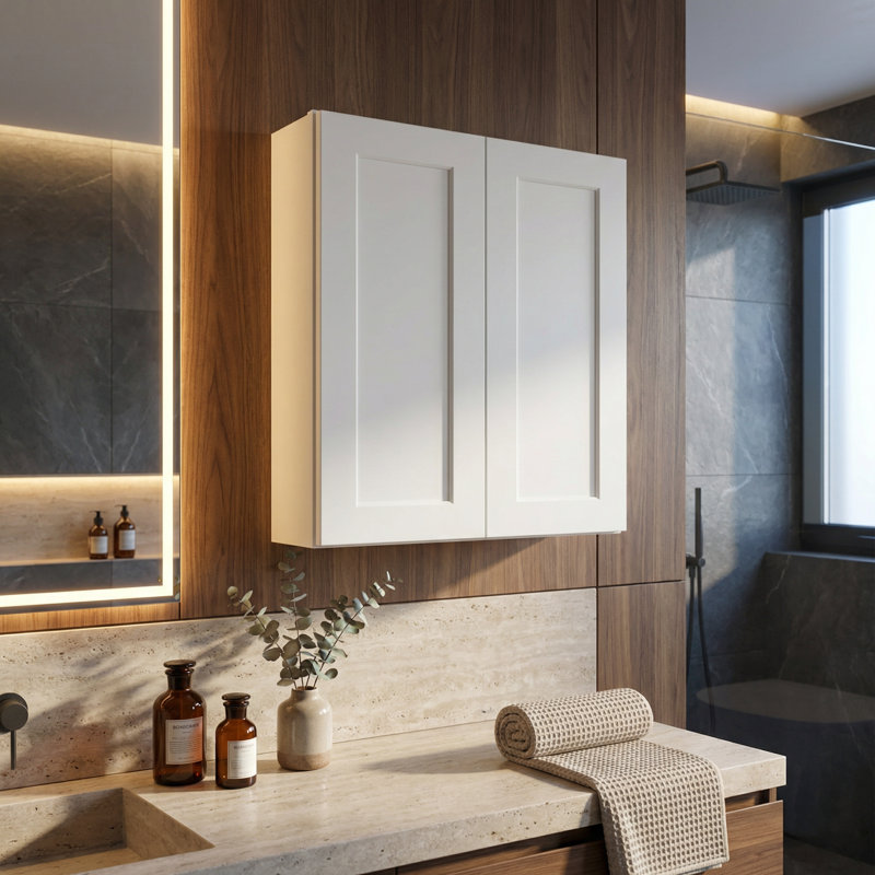 Armoire murale en bois massif blanc avec portes à fermeture douce et tablettes réglables White