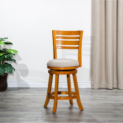 Counter Height Swivel Stool, Slat Back Design, Fabric, Modern Touch Stool With And Swivel, Cherry, Enhances Beauty