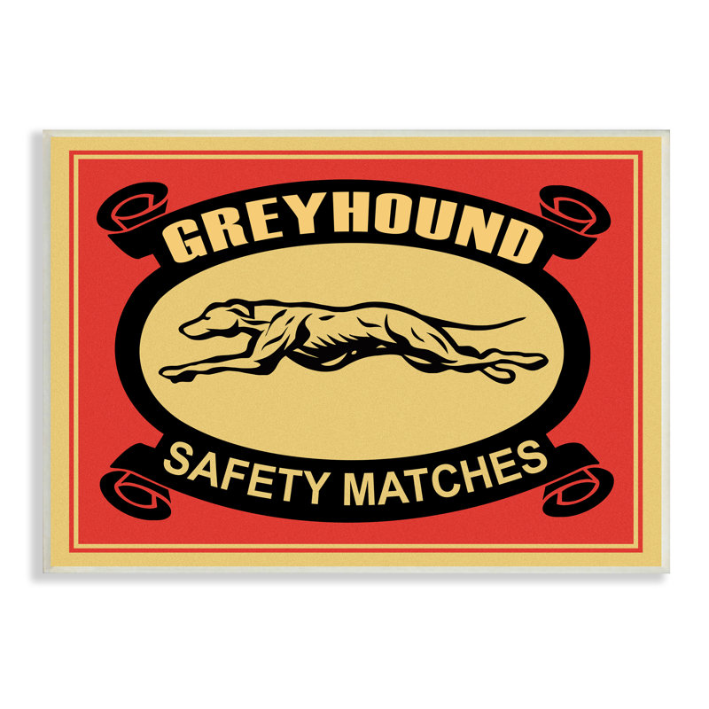 Publicité rétro «Greyhound Safety Matches Yellow Red», H 10 po x l 15 po, Plaque murale