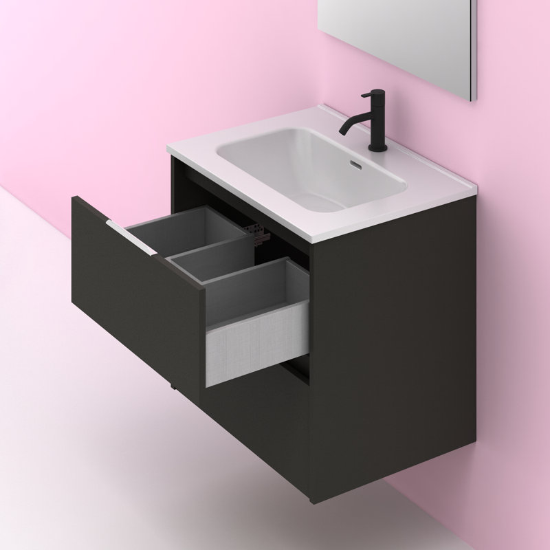 Suki 600mm Wall Hung Single Bathroom Vanity Unit, Grey, Sandblasted Grey