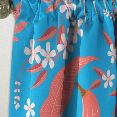 Tropical Retro Foliage Coral II - Abstract Mid-Century Modern Blackout Curtain Single Panel