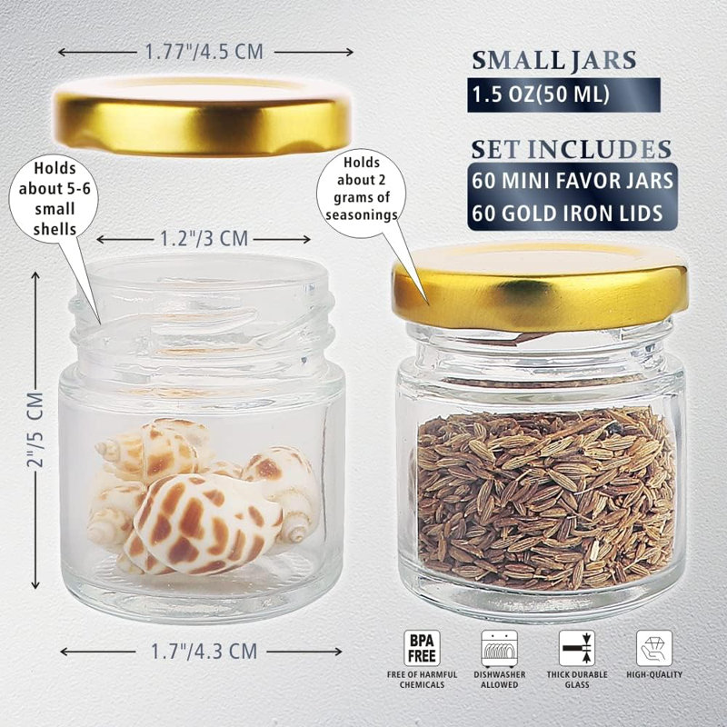 Paquet de 60 petits pots en verre avec couvercles, mini pots à miel 1,5 oz