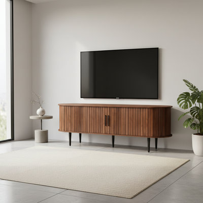 55" Modern Walnut Tv Stand With Sliding Door & Storage Compartments – Entertainment Center Console Table For Living Room, Bedroom, Or Office by George Oliver
