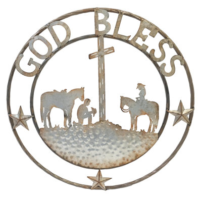 Larocque Galvanized Metal God Bless Pray Cowboys Sign Wall Mounted Outdoor Décor