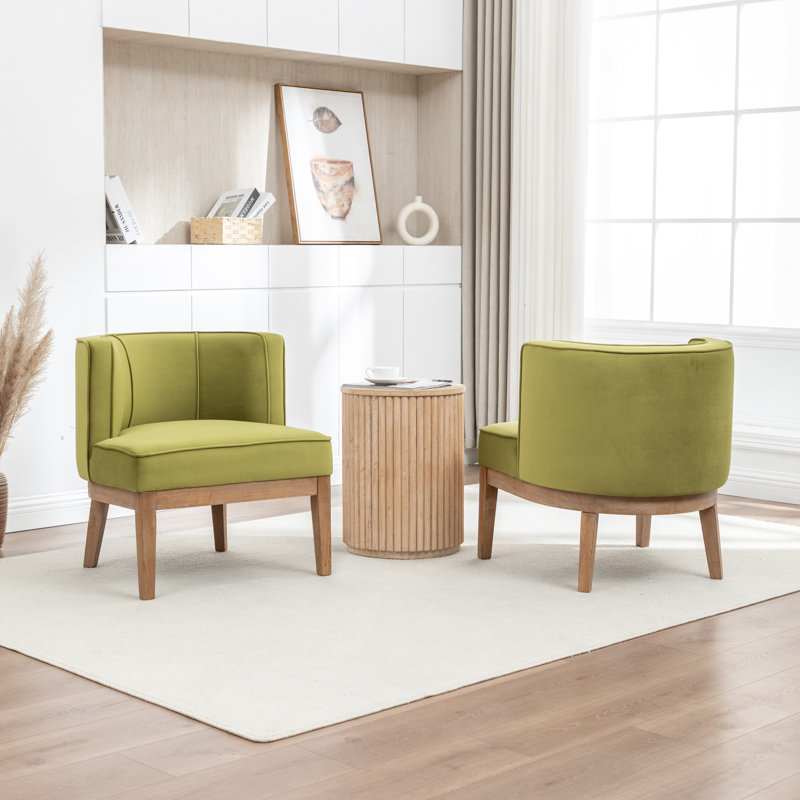 Fauteuil demi-tonneau Karoll, Velours olive, 2