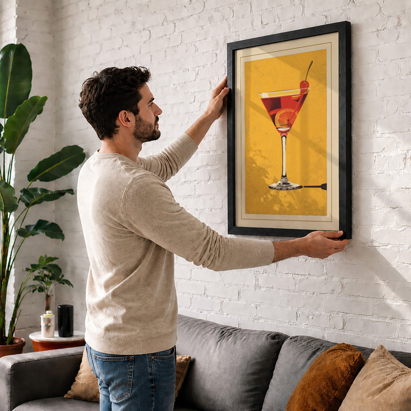 Martini at Sunset Retro - Framed Print, A1 - 84.1 x 59.4 cm, Black