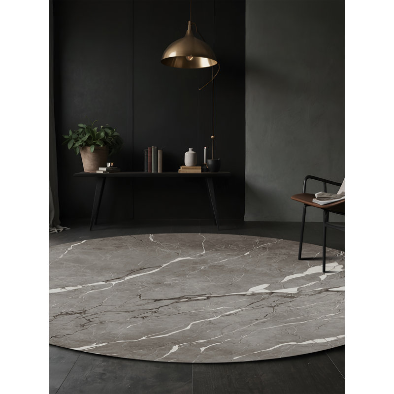 Machine Washable Black Area Rug, Round 3'
