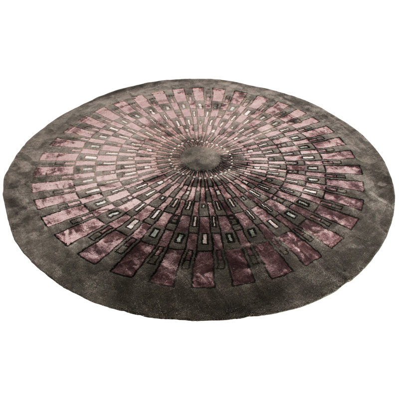 Rug & Kilim’S French Art Deco Circle Rug With Purple Geometric Pattern, Rectangle 5' x 7'