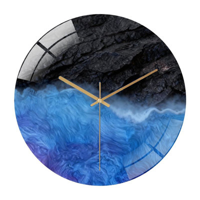 12" Round Tempered Glass Wall Clock with Silent Quartz Movement
