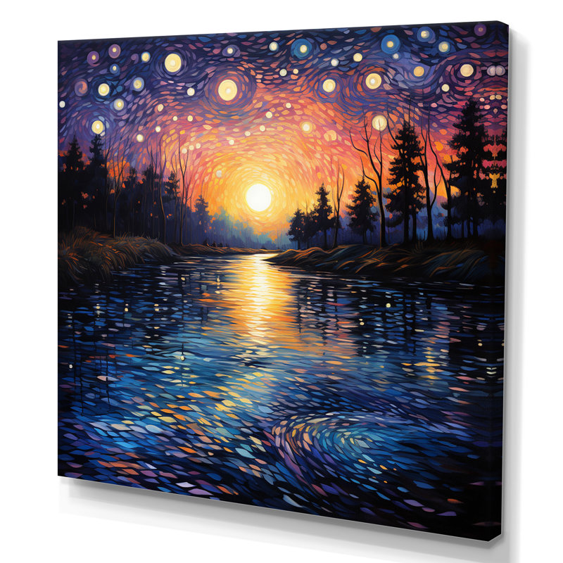 «Vangogh Twilight Reflections Pointillism - Vangogh Wall Art» par Vincent Van Gogh, peinture, H 24 po x l 24 po, Toile tendue
