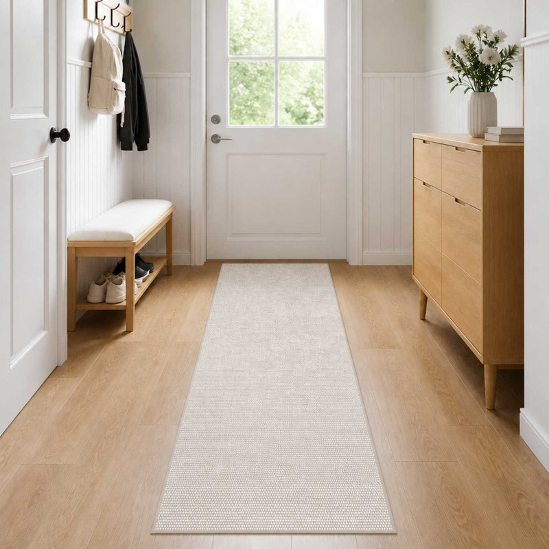 Rug Washable Indoor Area Living Room Short Pile, Cream, Rectangle 50 cm x 100 cm