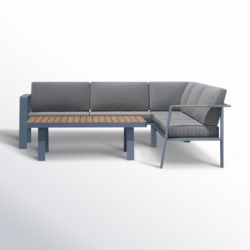 Ensemble de conversation modulaire en teck avec coussins 4 pièces Raven, Taupe