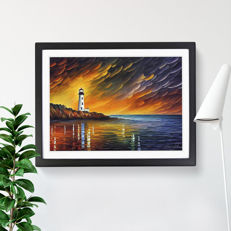 Lighthouse Vol.2 - Single Picture Frame Painting, 46cm H x 64cm W x 2cm D, Black