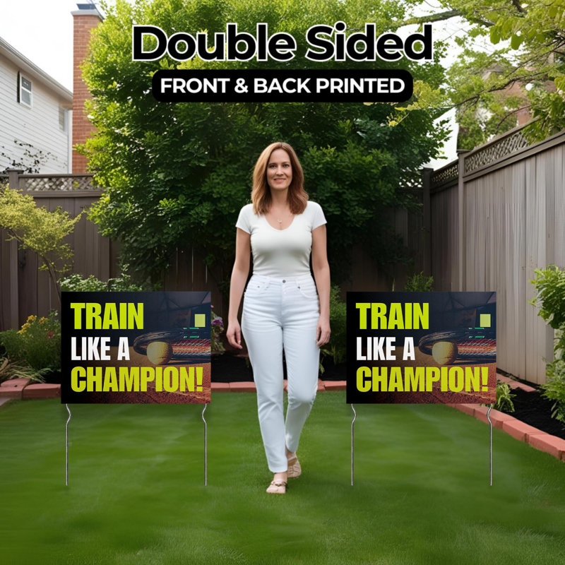 Train Like a Champion! Yard Sign by DC | 24"x18" Double Sided Tennis Garden Sign with 13” Metal Stakes | Outdoor Signs Waterproof for Lawn, Patio, Sidewalk & House | Set of 5 | Made in USA