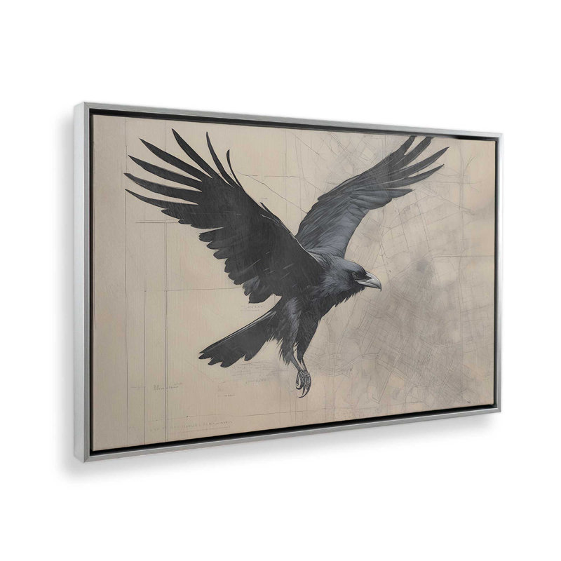 Impression sur toile majestueuse Raven in Motion dans un cadre argenté, 12 po x 18 po