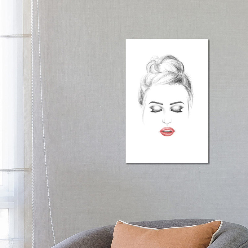 Red Lips Messy Bun by Blursbyai - Gallery-Wrapped Canvas Giclée on Canvas, 66.04 cm H x 45.72 cm W x 1.91 cm D, Canvas