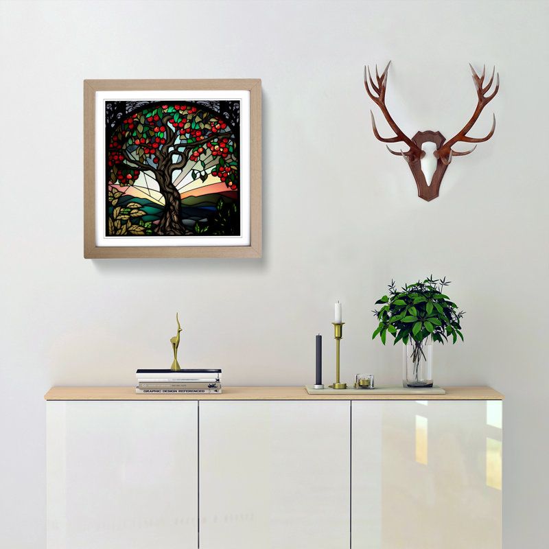 Apple Tree Stained Glass Effect - Framed Print, Oak