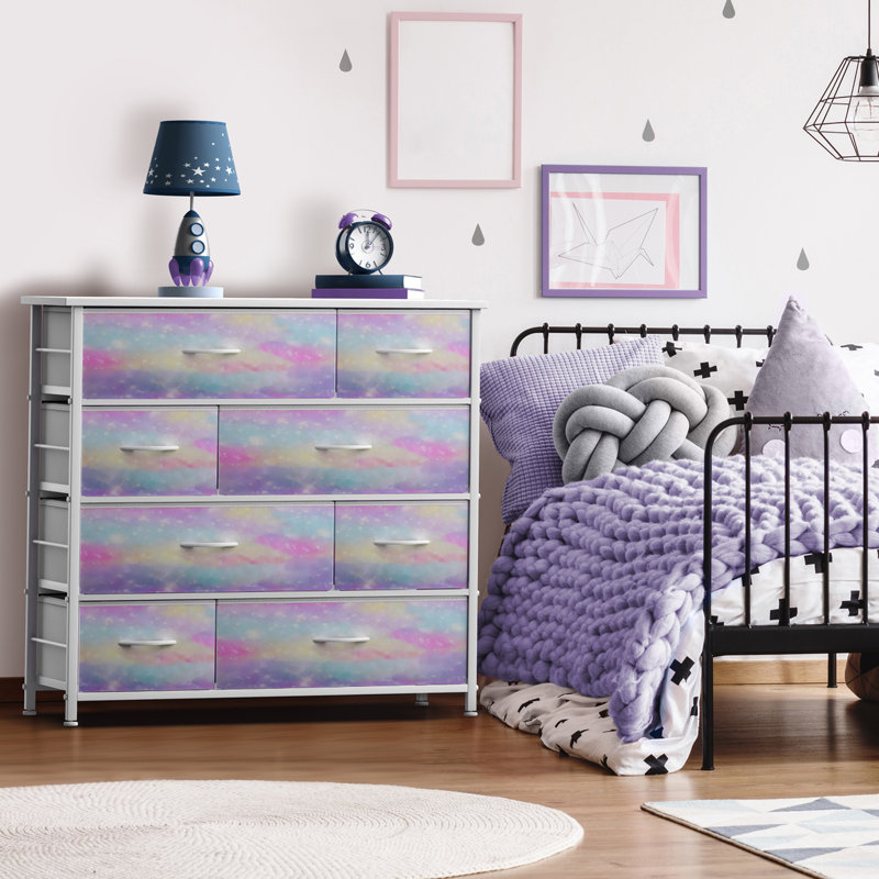 8 Drawers Dresser with Steel Frame and Wood Top, Yellow