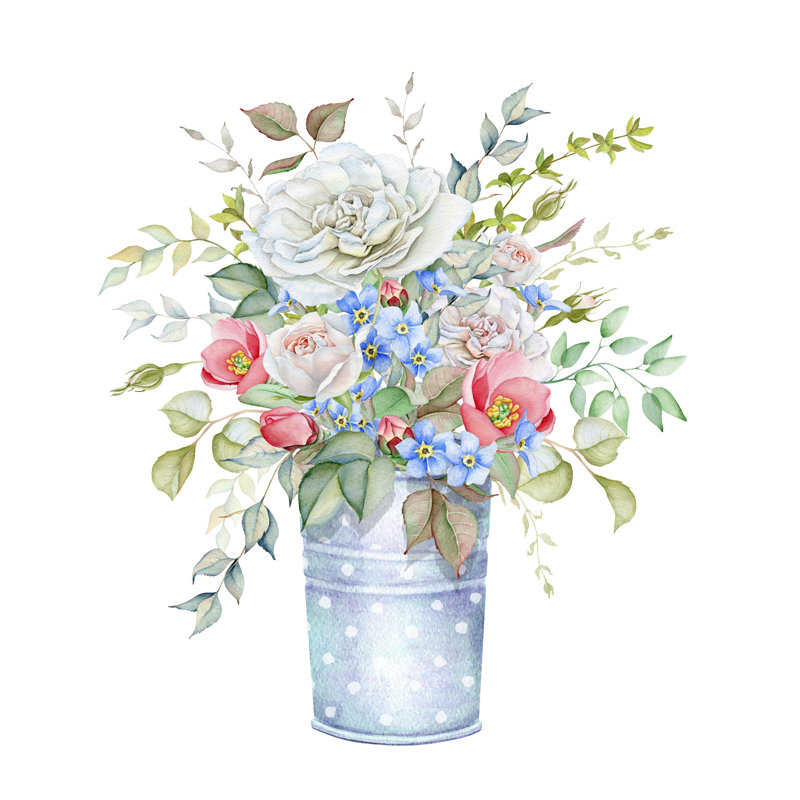 Whitling Floral Bouquet - Wrapped Canvas Print, 30cm H x 30cm W x 3.8cm D