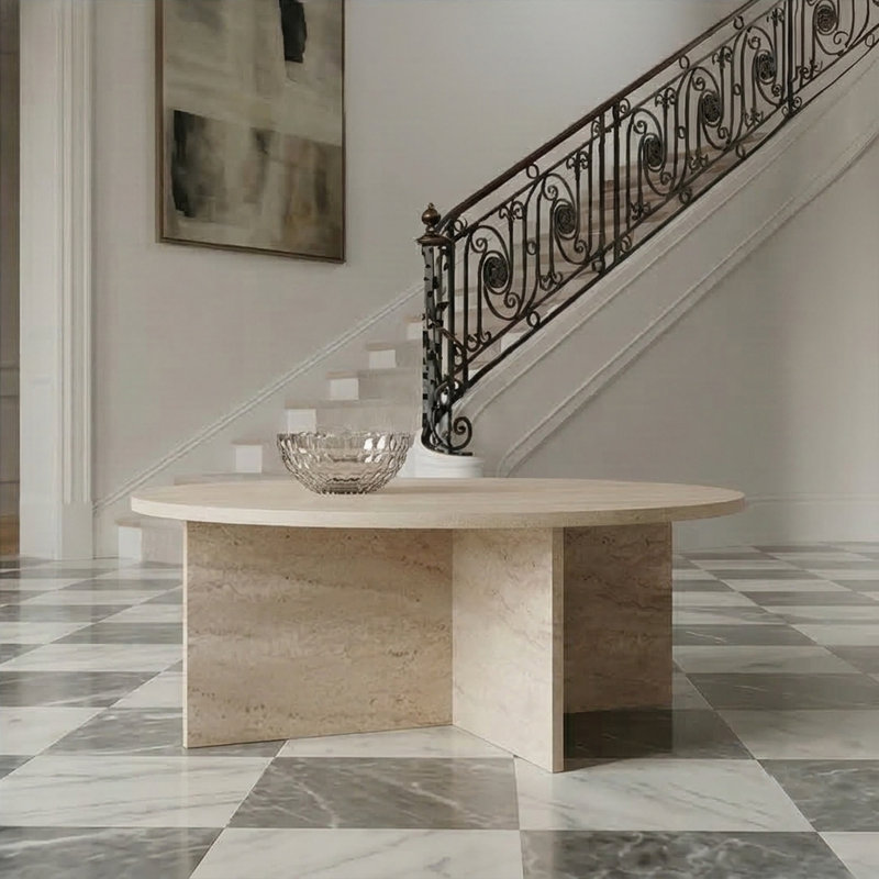 Table basse ronde de 35 po Ellington, Travertin