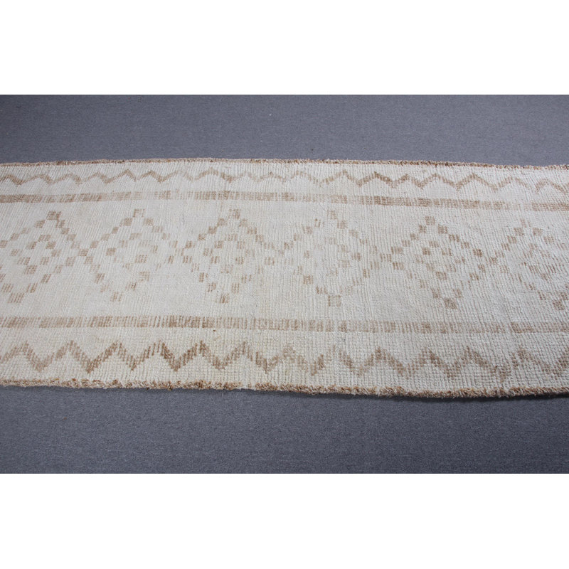 Vintage Turkish Herki Wool Runner Rug with Decorative Design and Bright Colors