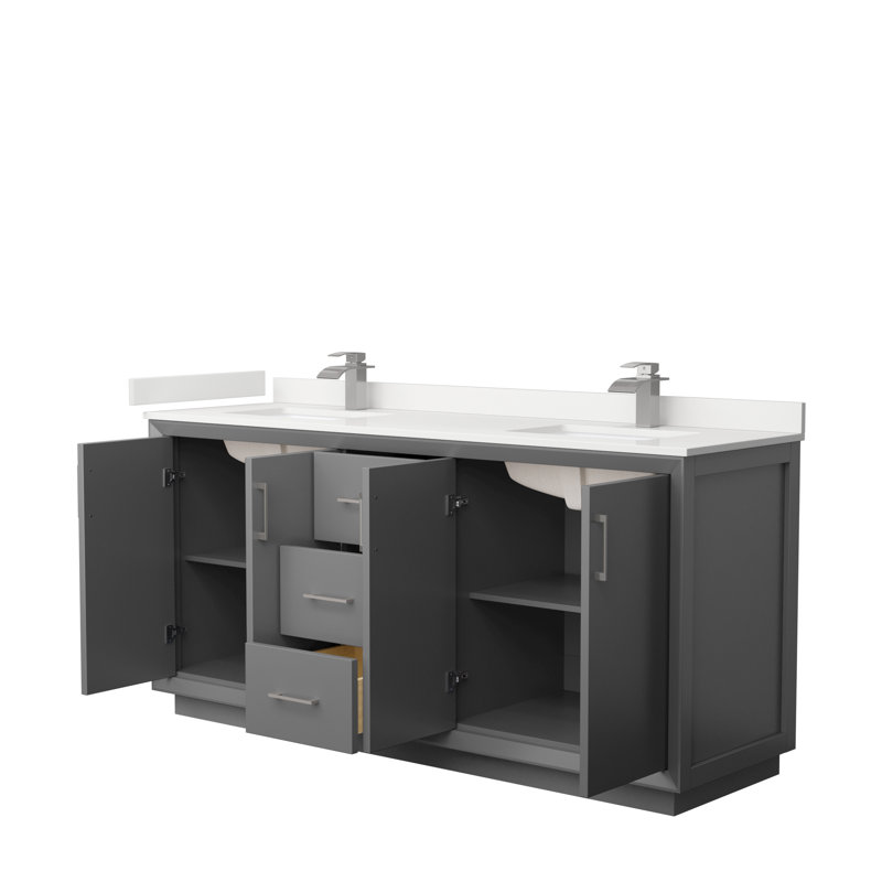 Strada 72'' W Double Vanity, Dark Gray, Giotto Quartz, Matte Black