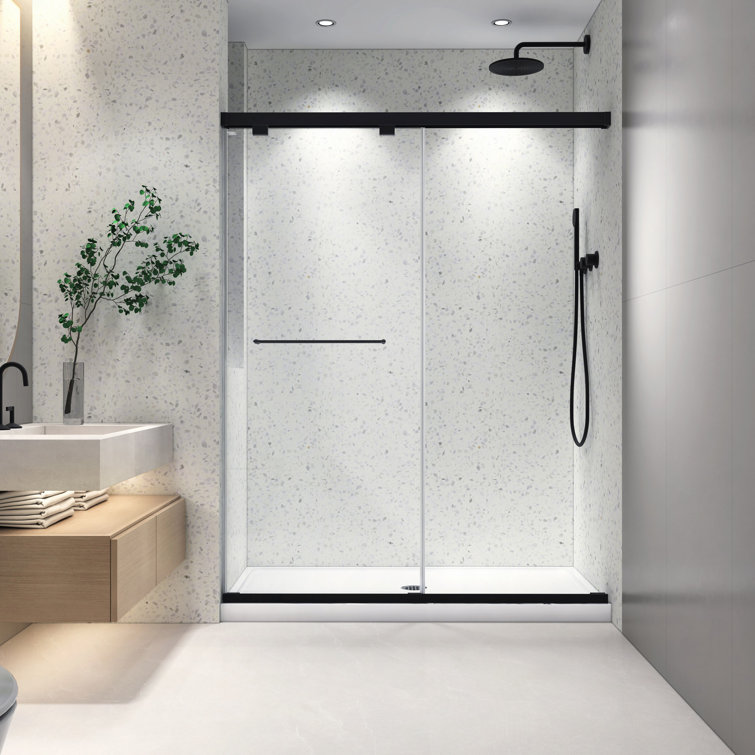 North American Frameless Double Sliding Matte Black Shower Door With Adjustable Soft Closing Function 8Mm Tempered Glass With Nano Easy Cleaning And Stick Explosion-Proof Menbrance
