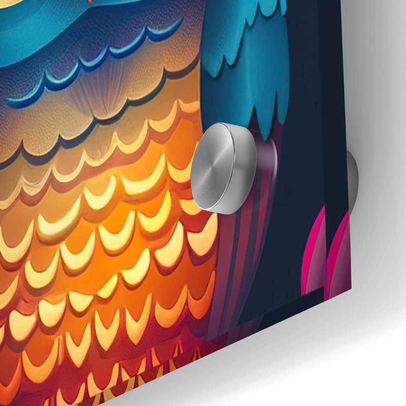 «Color Pattern Small Owl» par Momart, peinture murale en verre acrylique, H 36 po x l 24 po x P 0,2 po