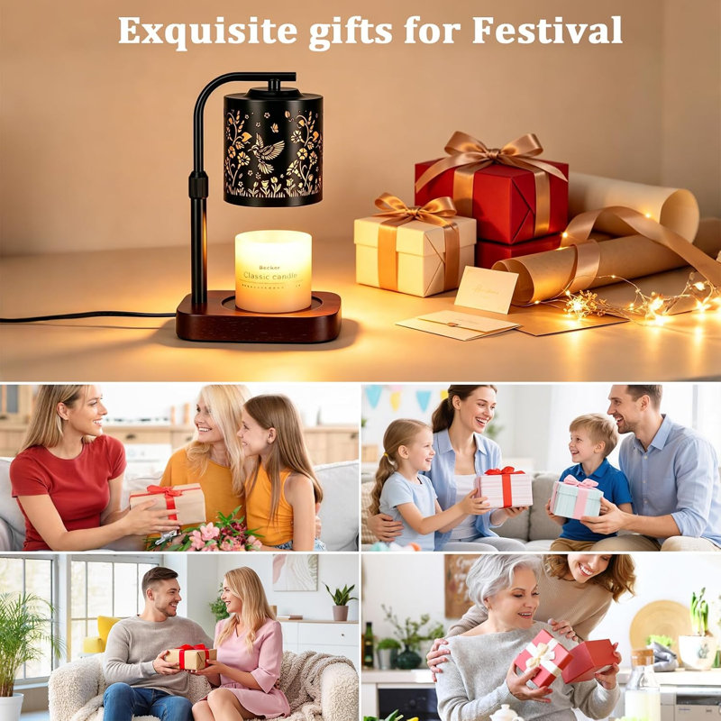 Lampe chauffe-bougie avec minuterie et gradateur colibri pour bougies en pot