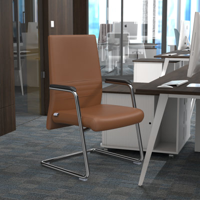 Aleen Modern Leather Upholstered Office Chair – Sleek Seat & Metal Armrest, Ergonomic Swivel Desk & Conference Seating with Adjustable Height & Fixed by Orren Ellis