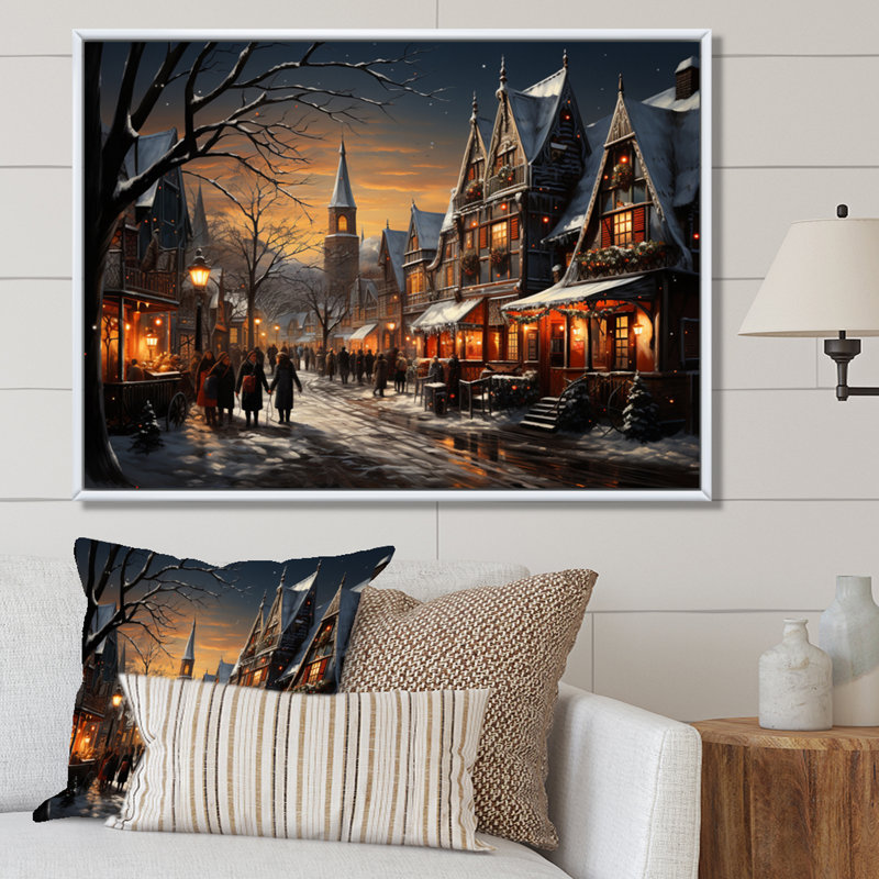 Winter Village Carnival II, reproduction d'art sur toile, H 16 po x l 32 po x P 1 po, Cadre flottant blanc