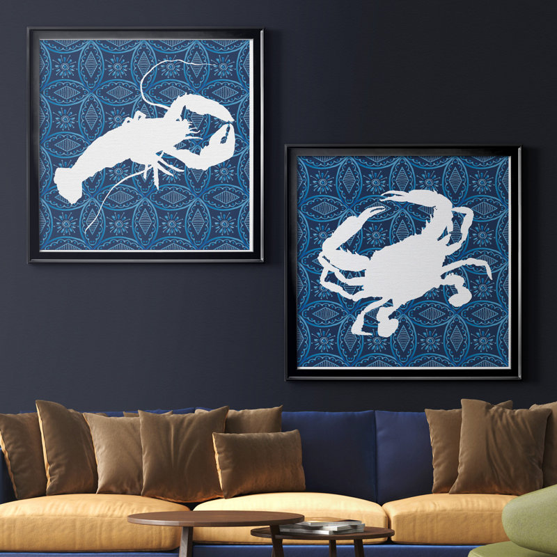 «Sea Patterner Lobster», ensemble de 2 reproductions d'impressions, Toile encadrée noire, Pas de tapis