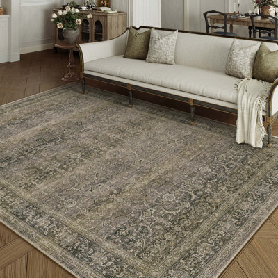 Luthien Elegant Vintage Floral Area Rug in Grey/Brown