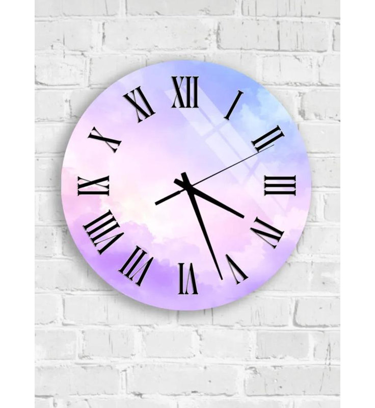 Horloge murale pastel en verre trempé ciel, horloge de style aquarelle, grande décoration murale, horloge décorative moderne, horloge silencieuse